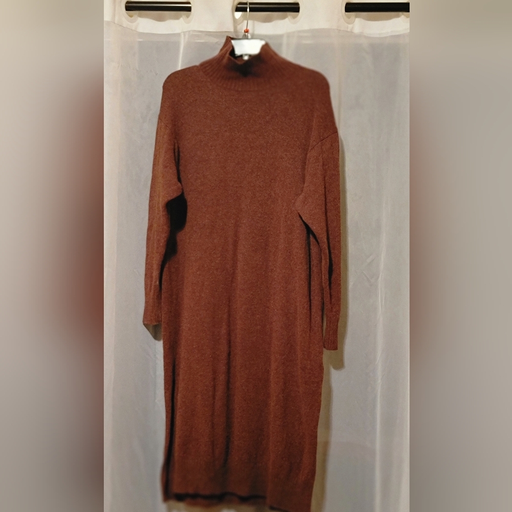 Uniqlo 70% Wool Midi Sweater Dress- Brown-Size Medium - Picture 1 of 15